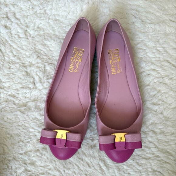 Salvatore Ferragamo Pink Saffiano Ballerinas Varina Flats Bicolor - Picture 5 of 14